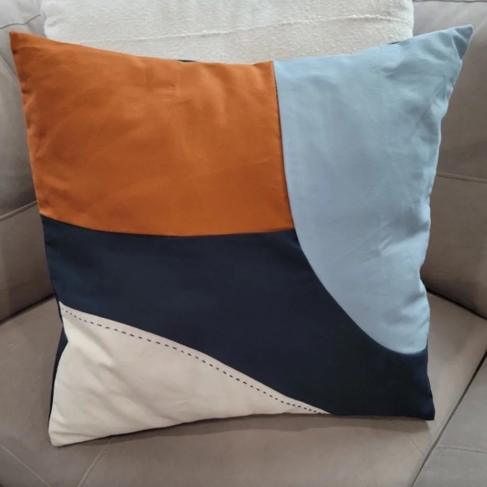 IKEA Pillow Covers Colorblock Navy, Cream, Light Blue, and Pumpkin Orange
